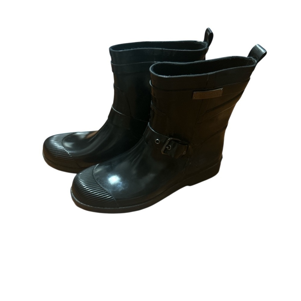 Coach Lester Black Rubber Rain Boots Ankle Buckle Waterproof Women’s Size 8
